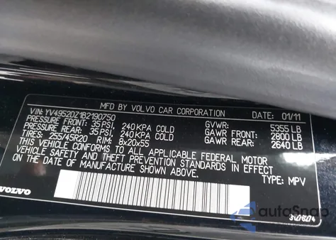 2011 Volvo Xc60 3.2/3.2 R-Design из США, поврежденный, VIN YV4952DZ1B2190750